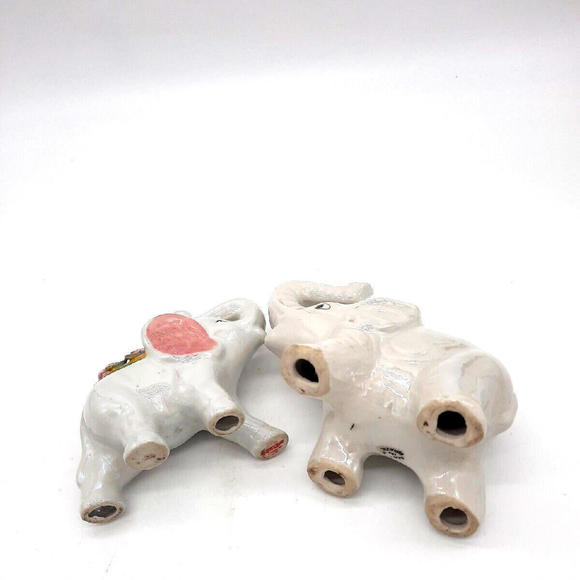 Vintage Pair Of Ceramic Iridescent Pearlescent Elephant Figurines Trunks Up - Picture 6 of 8